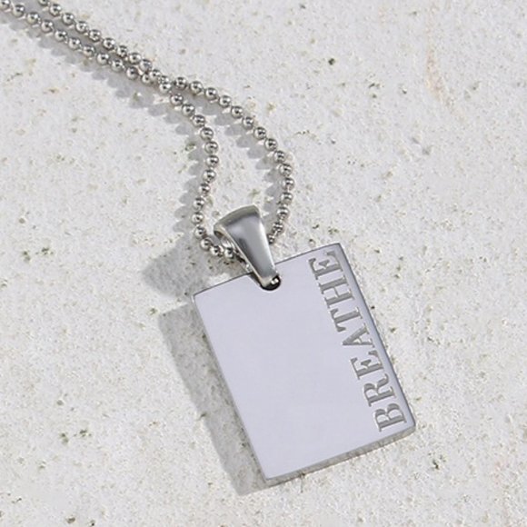 Breathe Pendant Meditation Positive Necklace 18K White Gold Plated Stainless - Picture 2 of 7